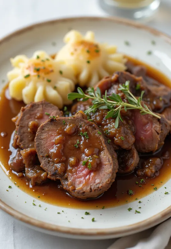 Sauerbraten tálalva