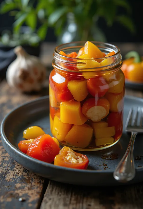 Pickled bell peppers in a jar