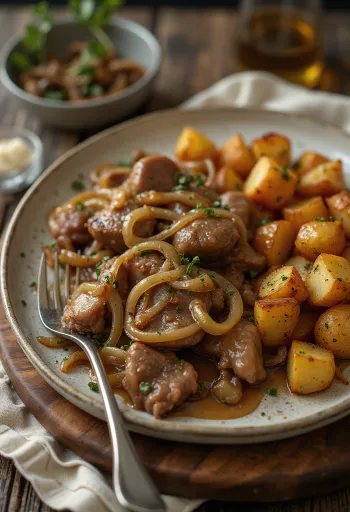 Pan-fried chicken livers with potatoes