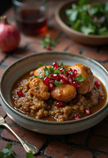 Fesenjoon chicken served