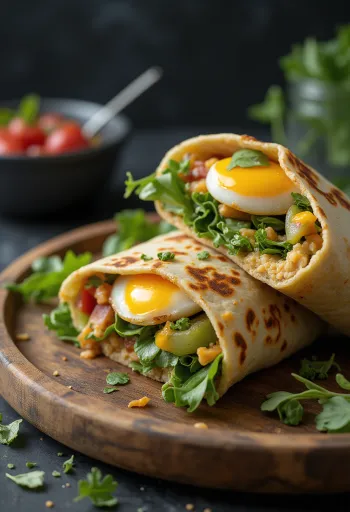 Grilled eggplant wrap with fresh vegetables and hummus