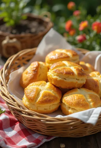 Batch of golden brown potato scones topped with cheese.