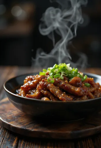 Mongolian beef in soy sauce with green onions