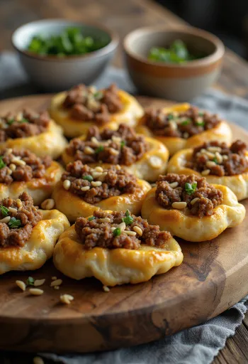 Sfiha tálalva friss petrezselyemmel és salátával