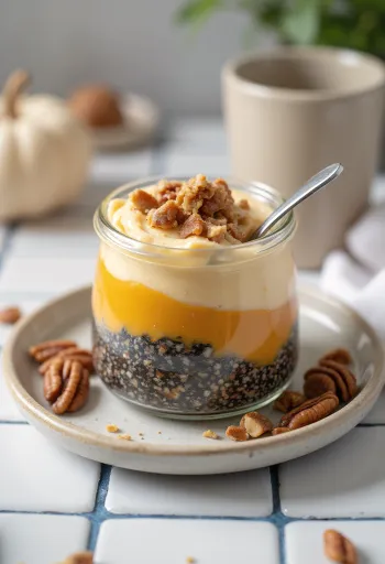 Pumpkin chia pudding served with cinnamon and toasted walnuts.