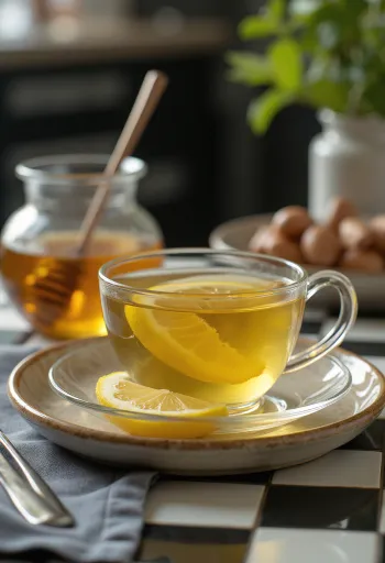 Green tea with lemon served fresh