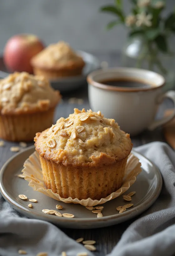 Apple oatmeal muffin served on a plate