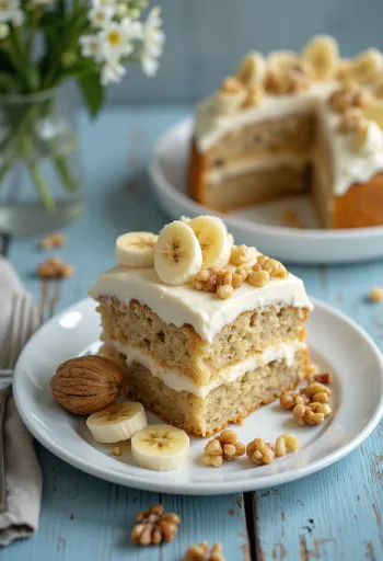 Banana walnut cake with fresh banana and nuts