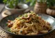 Mushroom Japchae served with sweet potato noodles and vegetables