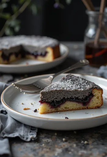 Poppy seed cake served