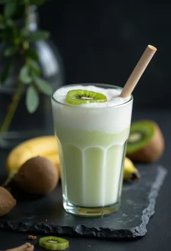 Banana kiwi kefir smoothie in a glass