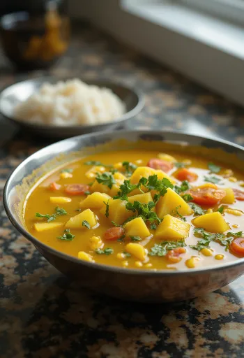 Raw mango rasam served with rich spices