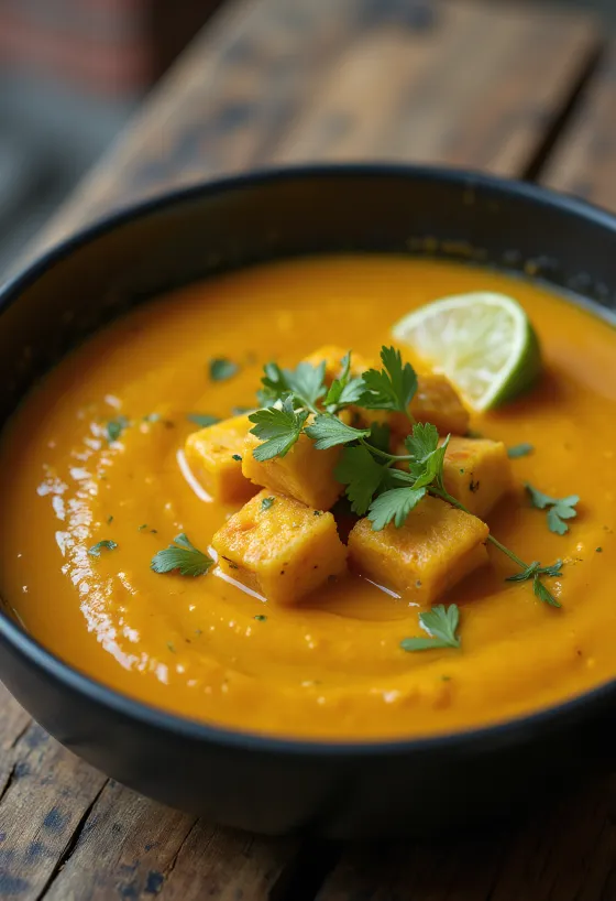 Butternut squash cream with curry tofu