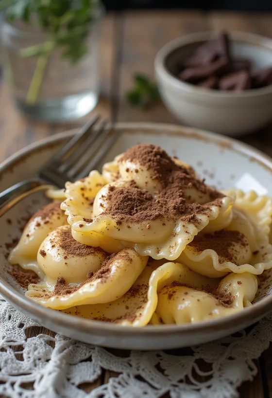 Tiramisu ravioli plated