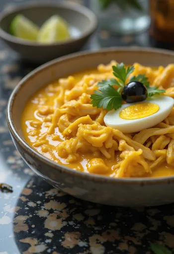 Plate of yellow creamy chicken stew (Aji de Gallina) served with rice and eggs