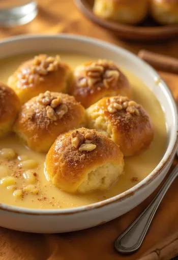 Golden pull-apart bread served with vanilla custard