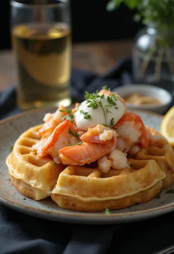 Lobster Waffles served