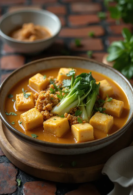Kare-Kare with tofu, peanut sauce, served with vegetables