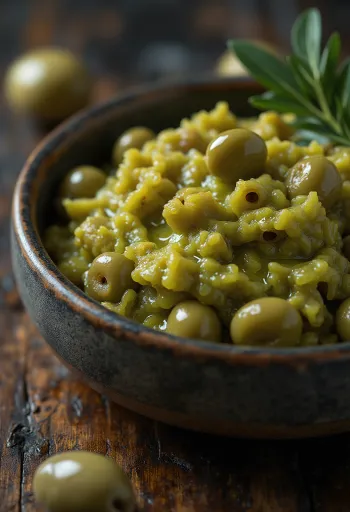Green olive sauce served with fresh pita