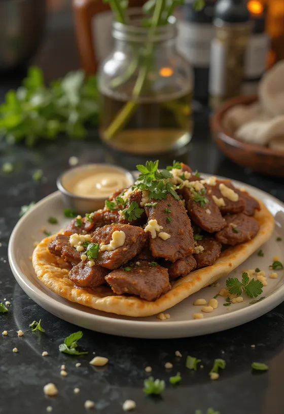 Shoarma bárányhússal, friss zöldségekkel és joghurttal