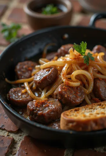 Seared chicken livers with onions