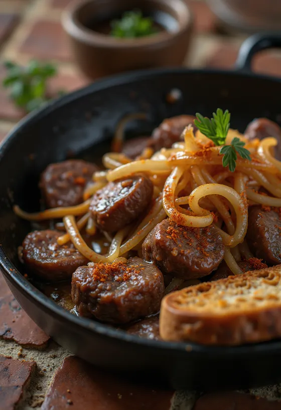 Seared chicken livers with onions