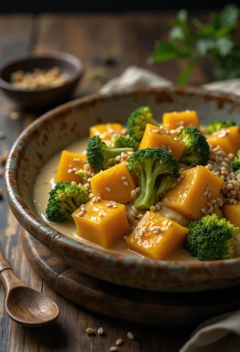 Butternut squash broccoli curry with tahini