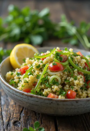 Tabbouleh salad with spring onions, mint, and parsley