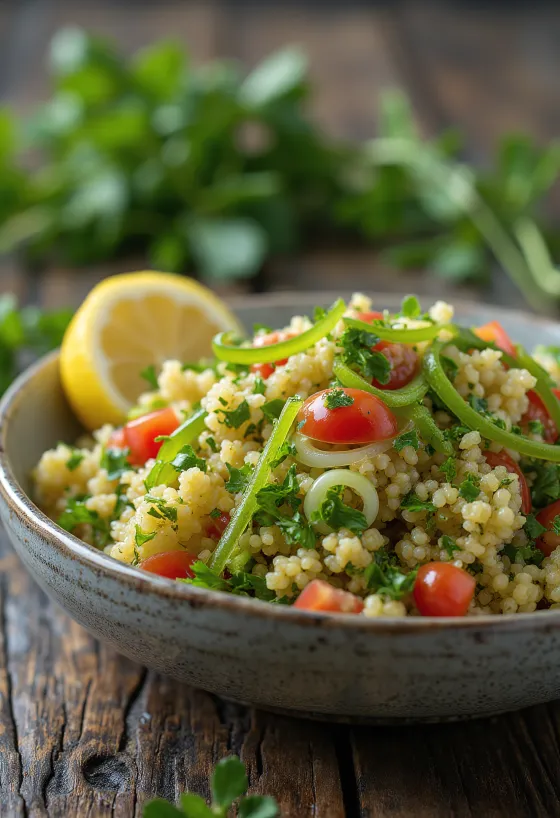 Tabbouleh salad with spring onions, mint, and parsley