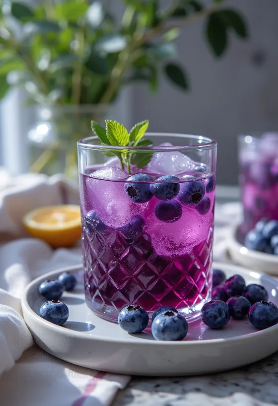 Blueberry iced tea in a glass