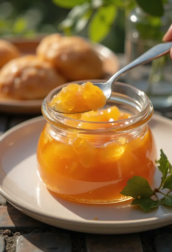 Homemade apricot jam made from fresh, ripe apricots in a glass jar.