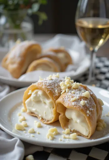 White chocolate cannoli served