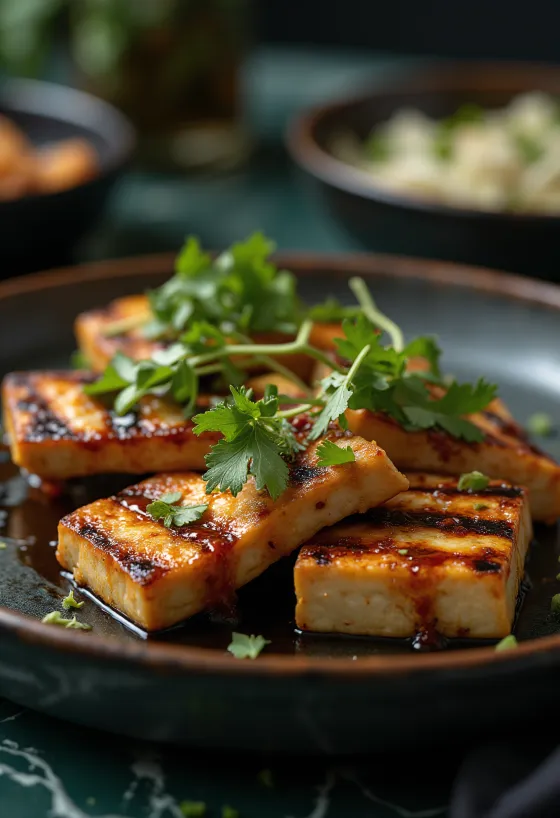 Grilled tofu in spicy sauce served