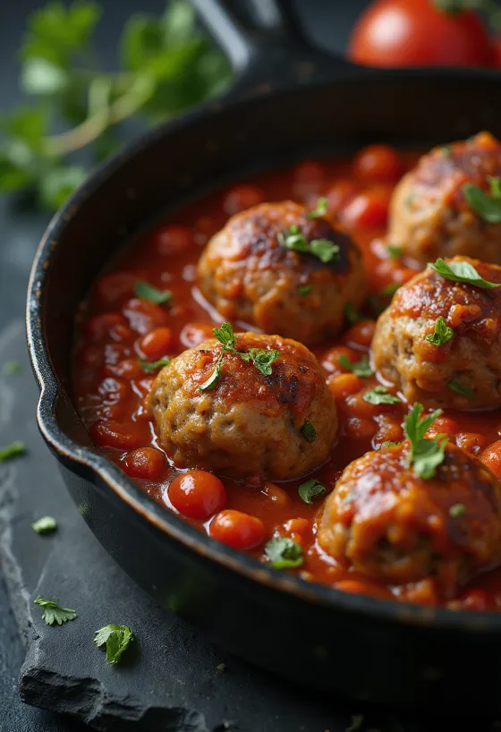 Meatballs served in rich tomato sauce