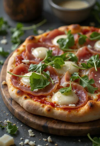 Pizza with prosciutto and arugula