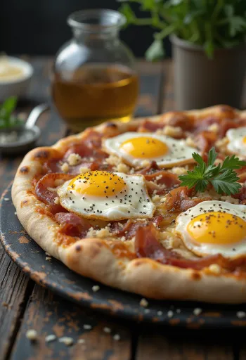 Carbonara pizza with egg, guanciale, and pecorino