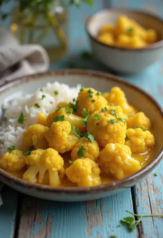 Vegan cauliflower curry with coconut milk and spices