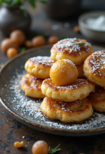 Classic Æbleskiver dusted with powdered sugar