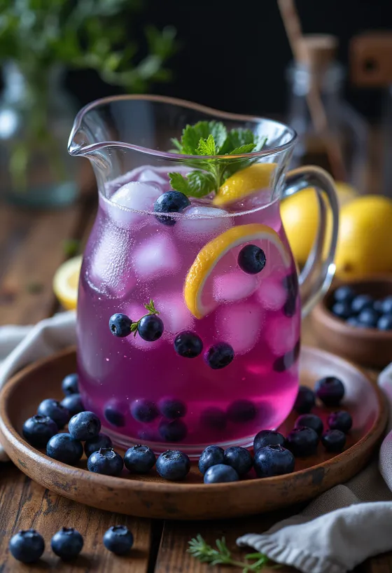 Glass of blueberry mint lemonade