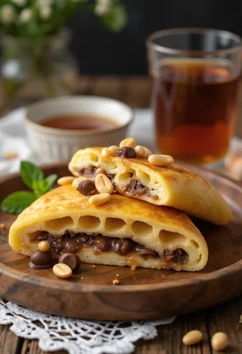 Martabak manis pancake topped with peanuts