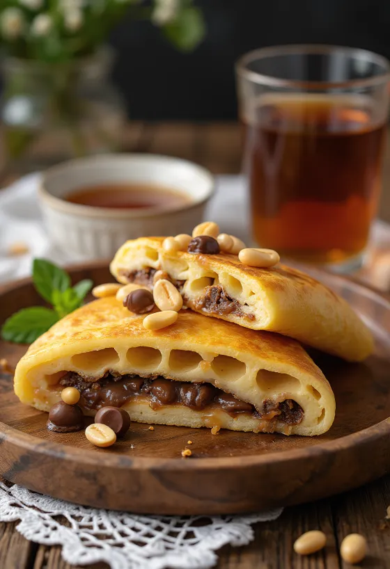 Martabak manis pancake topped with peanuts