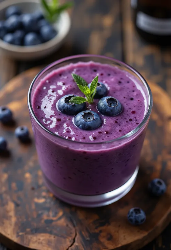 Mint-blueberry smoothie in a glass