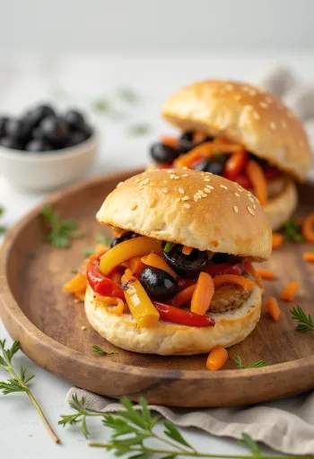 Roasted pepper and olive bao bun served