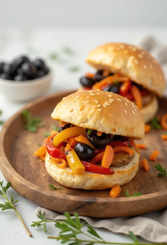 Roasted pepper and olive bao bun served