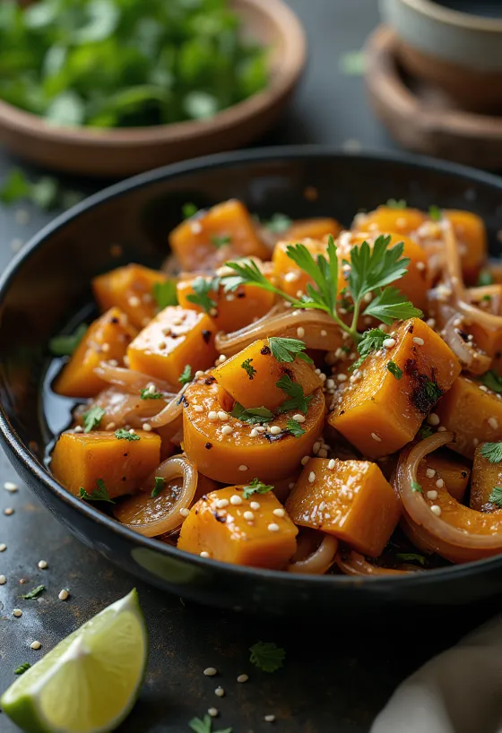Tofu stir-fry with butternut squash and lime
