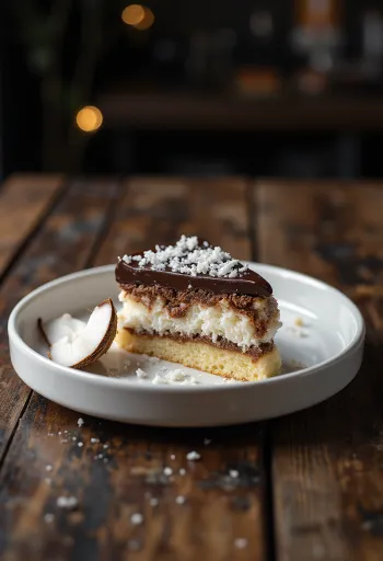 Coconut chocolate cake decorated with shredded coconut