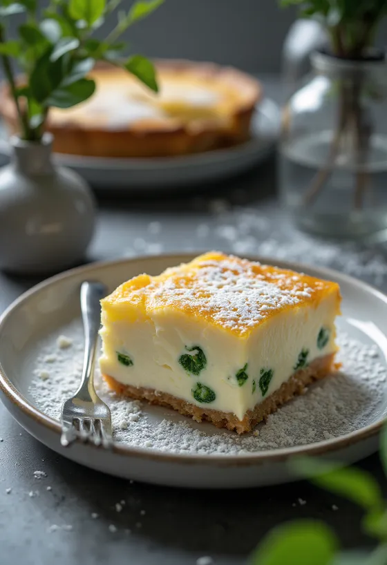 Freshly baked dill cottage cheese pie, golden brown, cut into slices on a tray.