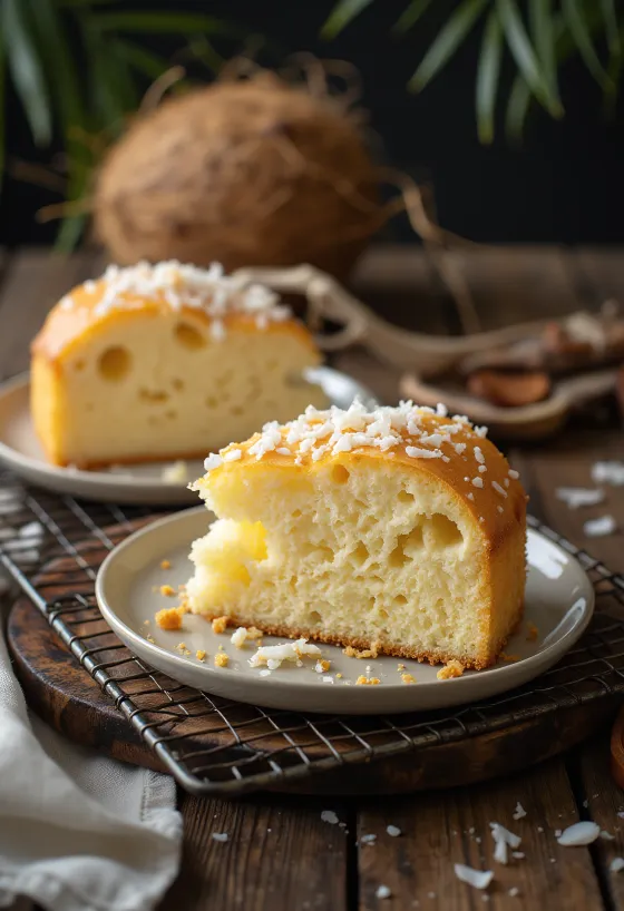 Coconut Sponge Cake served on a plate