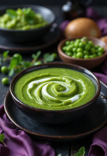 Minted green pea sauce served in a bowl