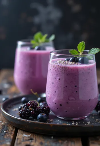 Black currant kefir served in glasses with fresh currants